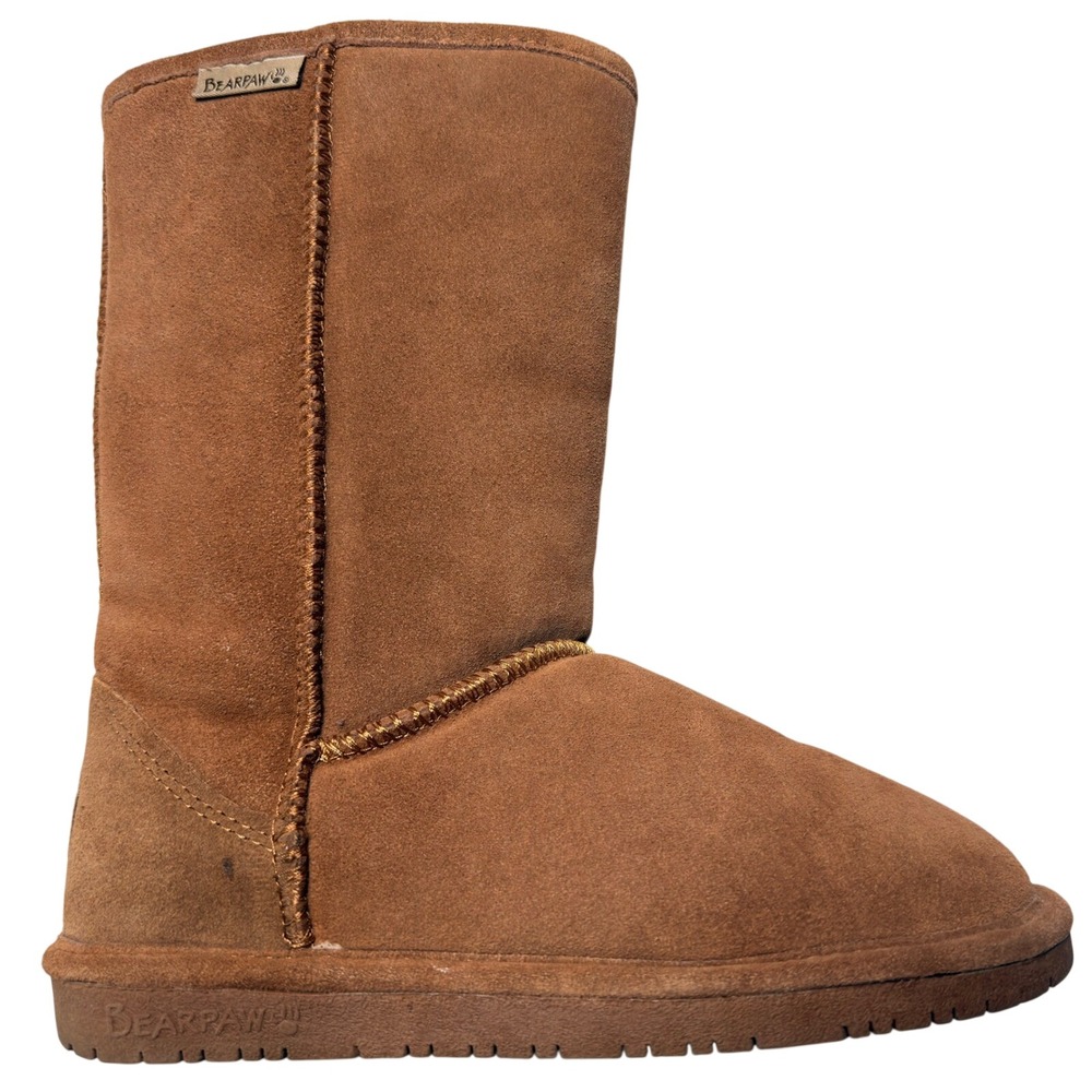 Bearpaw Elle Tall Hickory Brown Suede Sheepskin Fur Winter Boots Womens 7